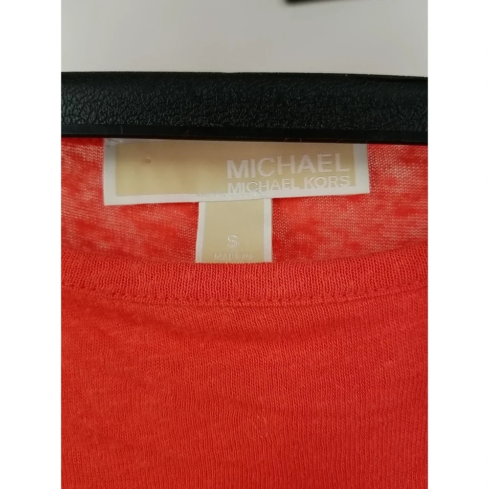 Michael Kors Women's Woven Side Tie Short Sleeve Tee Peach Sz Small‎